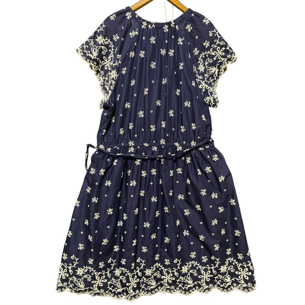 Lane Bryant Women's Navy Blue Embroidered Dress Size 22 Cap Sleeve Floral Pocket - Picture 7 of 8
